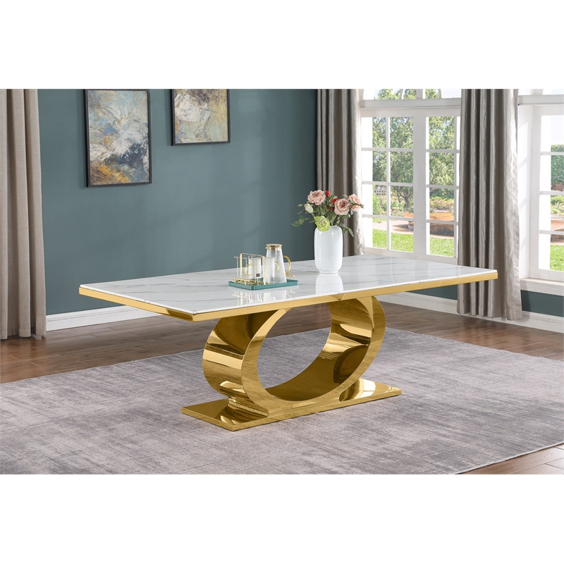 Best Quality Furniture White Marble Dining Set with Cream Velvet Chairs