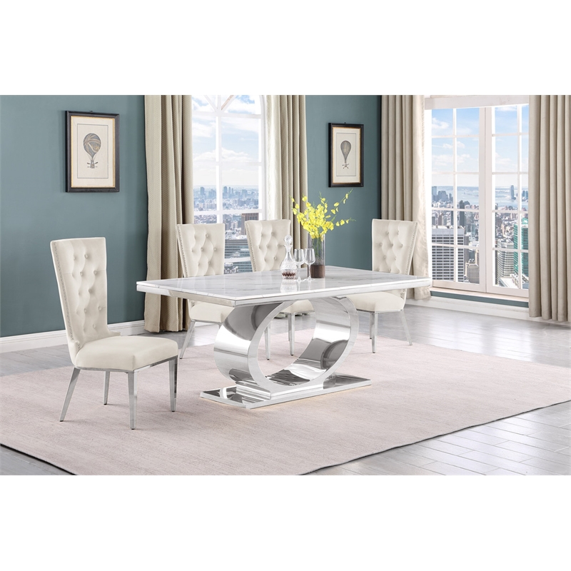 Best Quality Furniture White Marble Dining Set with Cream Velvet Chairs