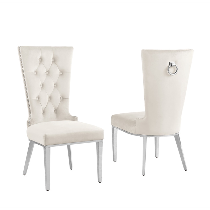 Best Quality Furniture White Marble Dining Set with Cream Velvet Chairs