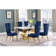 Best Quality Furniture White Marble Dining Set with Navy Blue Velvet Chairs