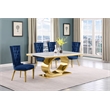 Best Quality Furniture White Marble Dining Set with Navy Blue Velvet Chairs