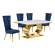 Best Quality Furniture White Marble Dining Set with Navy Blue Velvet Chairs