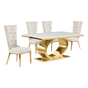 Best Quality Furniture White Marble Dining Set with Cream Velvet Chairs