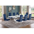 Best Quality Furniture White Marble Dining Set with Navy Blue Velvet Chairs