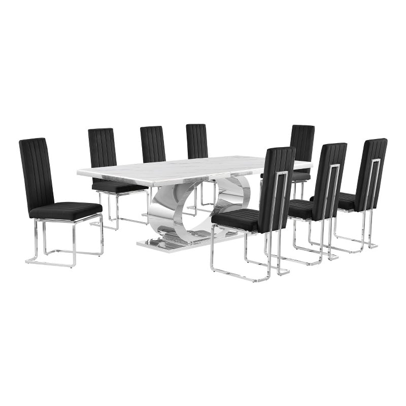 Best Quality Furniture White Marble Dining Set with Black Velvet Chairs