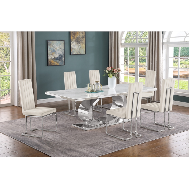 Best Quality Furniture White Marble Dining Set with Cream Velvet Chairs