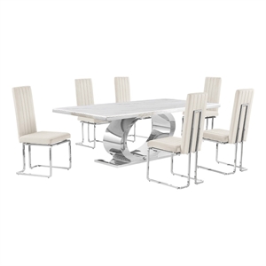 Best Quality Furniture White Marble Dining Set with Cream Velvet Chairs