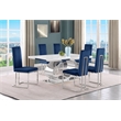 Best Quality Furniture White Marble Dining Set with Navy Blue Velvet Chairs