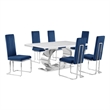 Best Quality Furniture White Marble Dining Set with Navy Blue Velvet Chairs