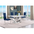 Best Quality Furniture White Marble Dining Set with Navy Blue Velvet Chairs