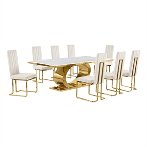 Best Quality Furniture White Marble Dining Set with Cream Velvet Chairs