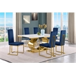 Best Quality Furniture White Marble Dining Set with Navy Blue Velvet Chairs