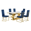 Best Quality Furniture White Marble Dining Set with Navy Blue Velvet Chairs