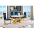 Best Quality Furniture White Marble Dining Set with Navy Blue Velvet Chairs