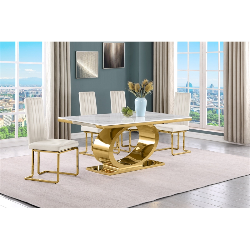 Best Quality Furniture White Marble Dining Set with Cream Velvet Chairs