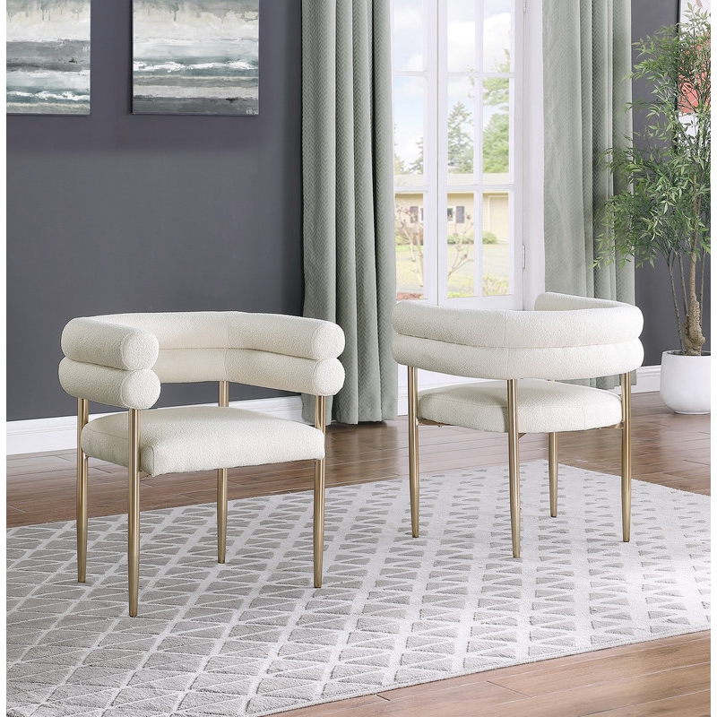 Best Quality Furniture 2 Set Teddy Fur Fabric Chairs in Beige with Gold Chrome
