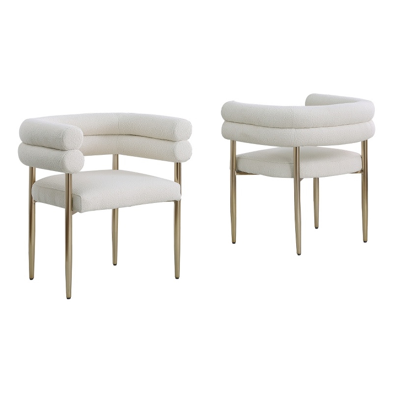 Best Quality Furniture 2 Set Teddy Fur Fabric Chairs in Beige with Gold Chrome