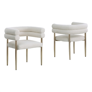 Best Quality Furniture 2 Set Teddy Fur Fabric Chairs in Beige with Gold Chrome
