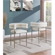 Best Quality 2 Set Teddy Fur Fabric Counter Chairs in Beige with Gold Chrome