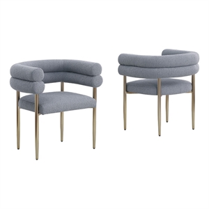 Best Quality Furniture 2 Set Teddy Fur Fabric Chairs in Gray with Gold Chrome