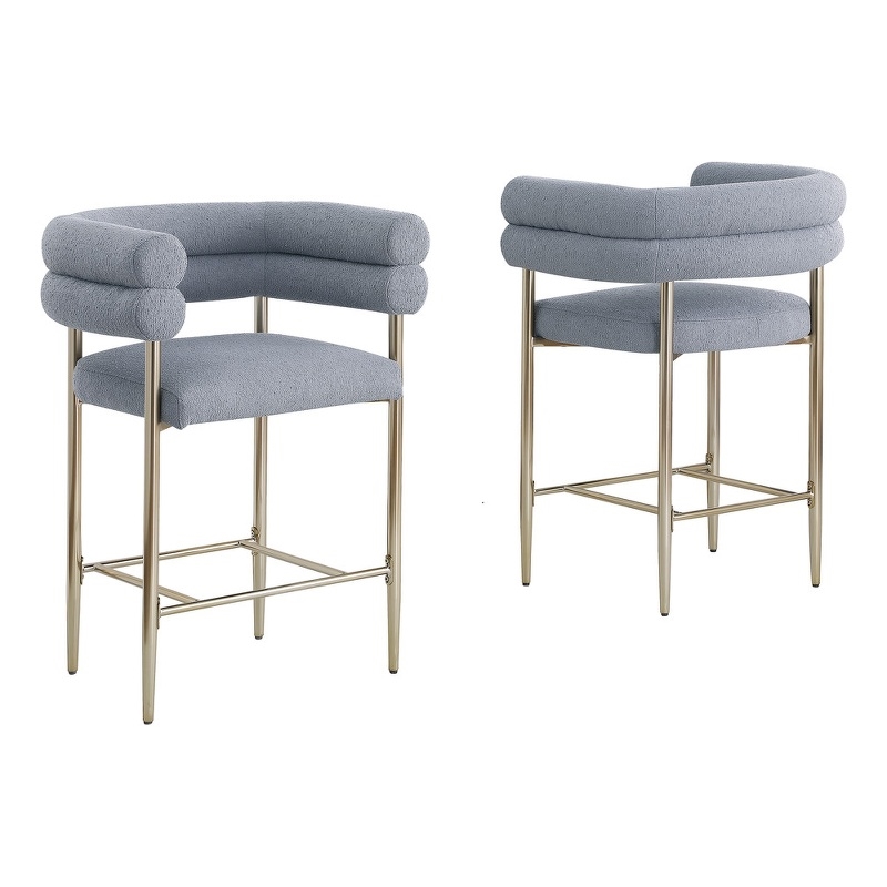 Best Quality 2 Set Teddy Fur Fabric Counter Chairs in Gray with Gold Chrome