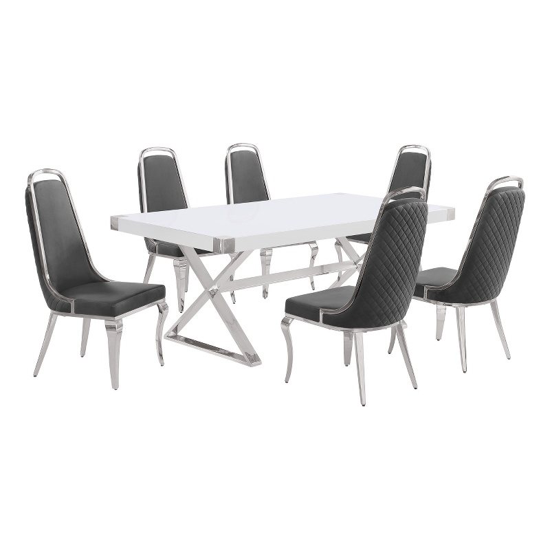 Best Quality Furniture 7PC Wood Dining Set (Dining Table + 6 Dark Gray Chairs)
