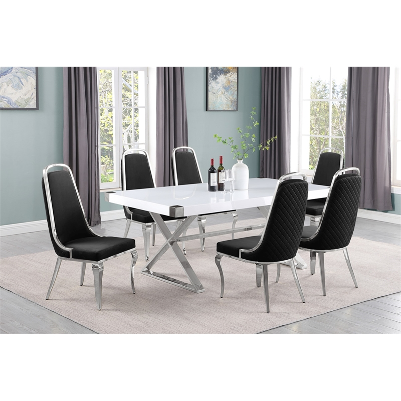 Best Quality Furniture 7PC Wood Dining Set (Dining Table + 6 Black Chairs)