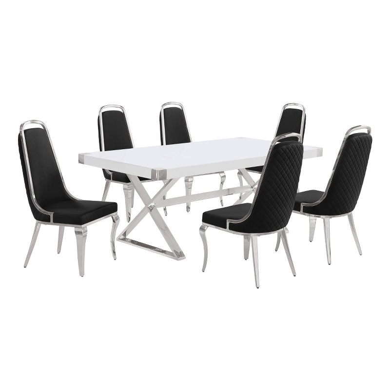 Best Quality Furniture 7PC Wood Dining Set (Dining Table + 6 Black Chairs)