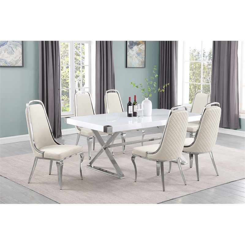 Best Quality Furniture 7PC Wood Dining Set (Dining Table + 6 Cream Chairs)