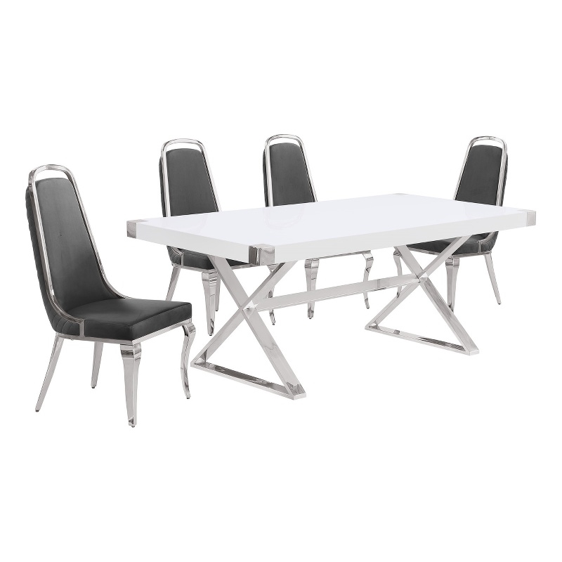 Best Quality Furniture 5PC Wood Dining Set (Dining Table + 4 Dark Gray Chairs)