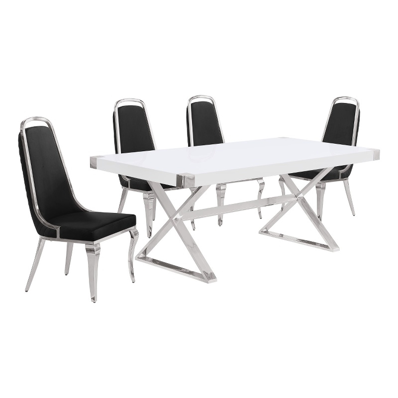 Best Quality Furniture 5PC Wood Dining Set (Dining Table + 4 Black Chairs)