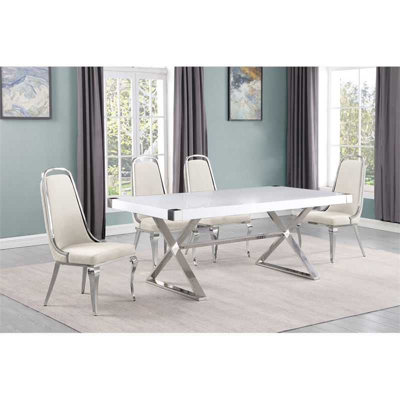 Best Quality Furniture 5PC Wood Dining Set (Dining Table + 4 Cream Chairs)