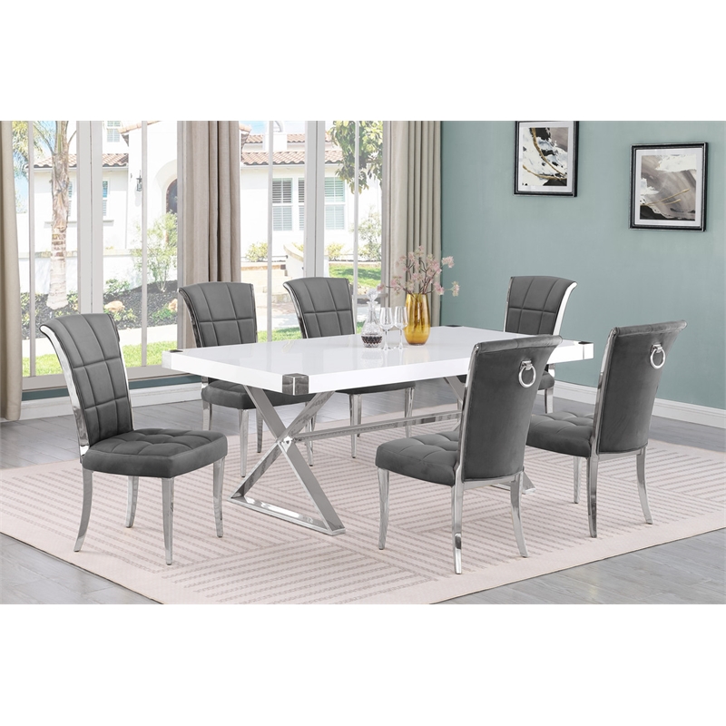 Best Quality Furniture 7PC Wood Dining Set (Dining Table + 6 Dark Gray Chairs)