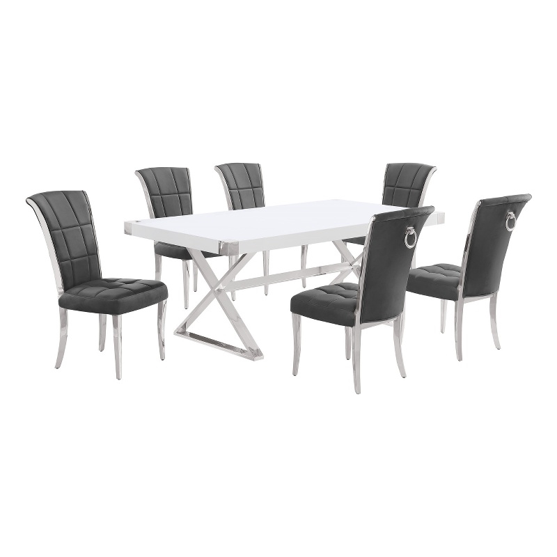Best Quality Furniture 7PC Wood Dining Set (Dining Table + 6 Dark Gray Chairs)