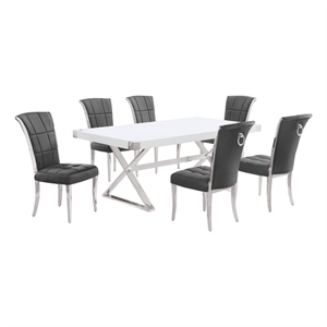 Best Quality Furniture 7PC Wood Dining Set (Dining Table + 6 Dark Gray Chairs)