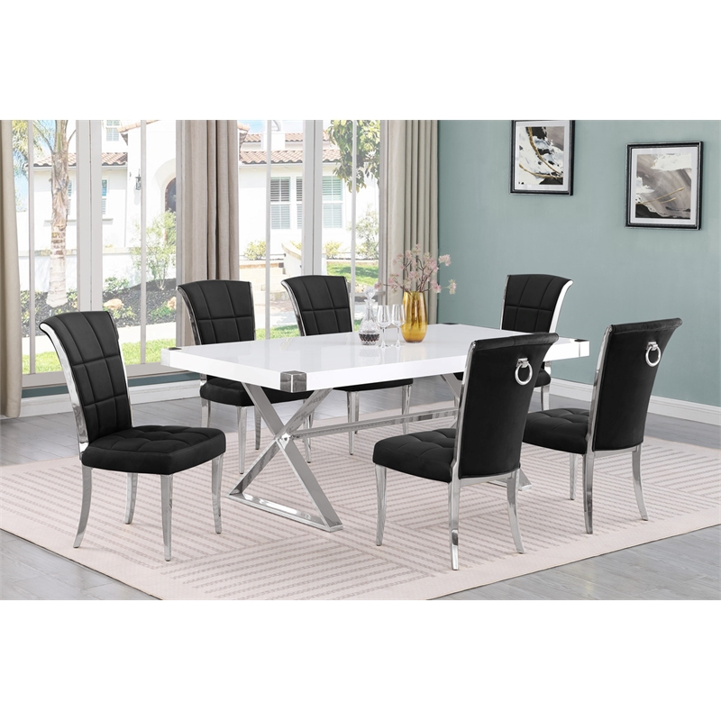 Best Quality Furniture 7PC Wood Dining Set (Dining Table + 6 Black Chairs)
