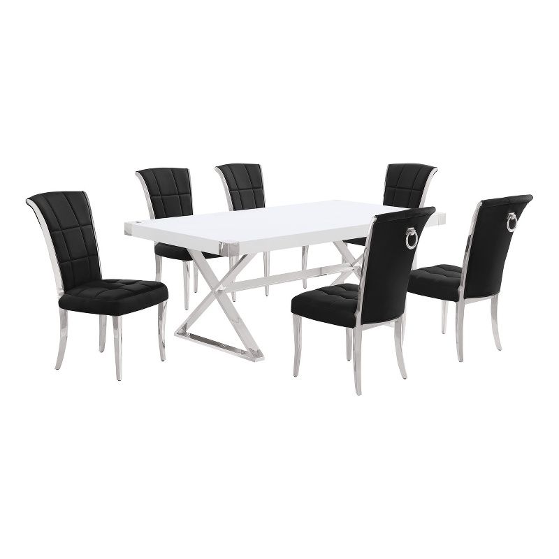 Best Quality Furniture 7PC Wood Dining Set (Dining Table + 6 Black Chairs)