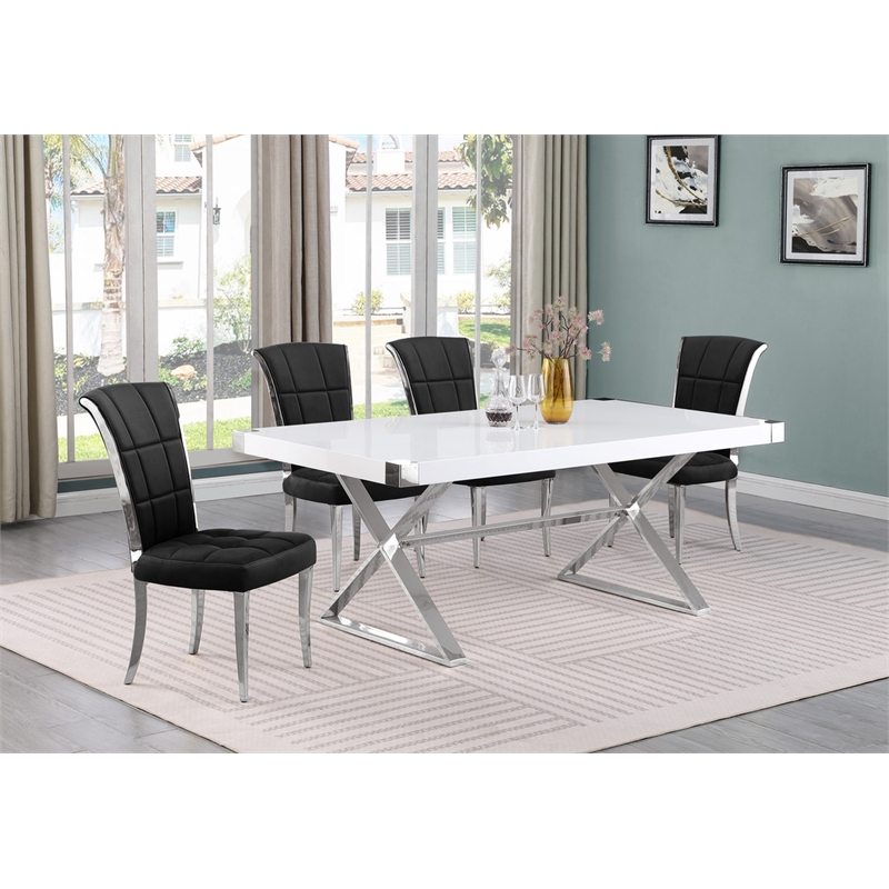 Best Quality Furniture 5PC Wood Dining Set (Dining Table + 4 Black Chairs)