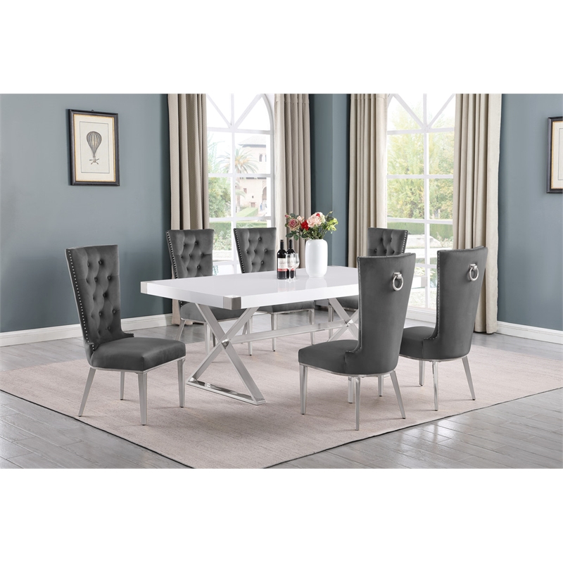 Best Quality Furniture 7PC Wood Dining Set (Dining Table + 6 Dark Gray Chairs)