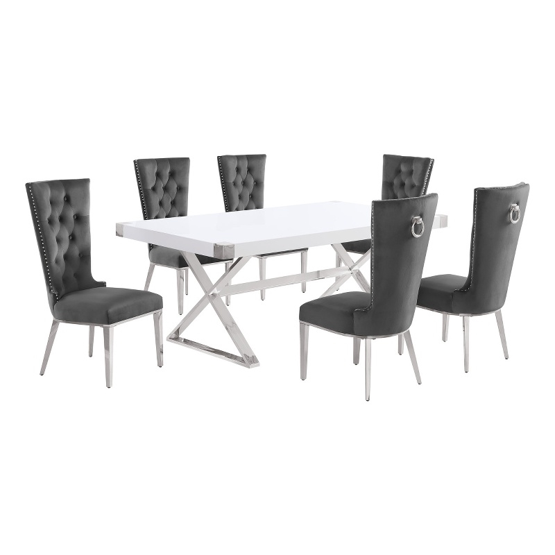 Best Quality Furniture 7PC Wood Dining Set (Dining Table + 6 Dark Gray Chairs)