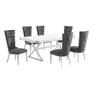 Best Quality Furniture 7PC Wood Dining Set (Dining Table + 6 Dark Gray Chairs)