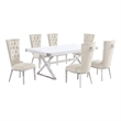 Best Quality Furniture 7PC Wood Dining Set (Dining Table + 6 Cream Chairs)