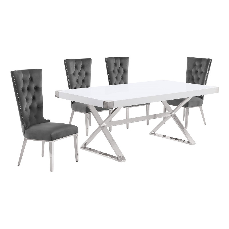 Best Quality Furniture 5PC Wood Dining Set (Dining Table + 4 Dark Gray Chairs)