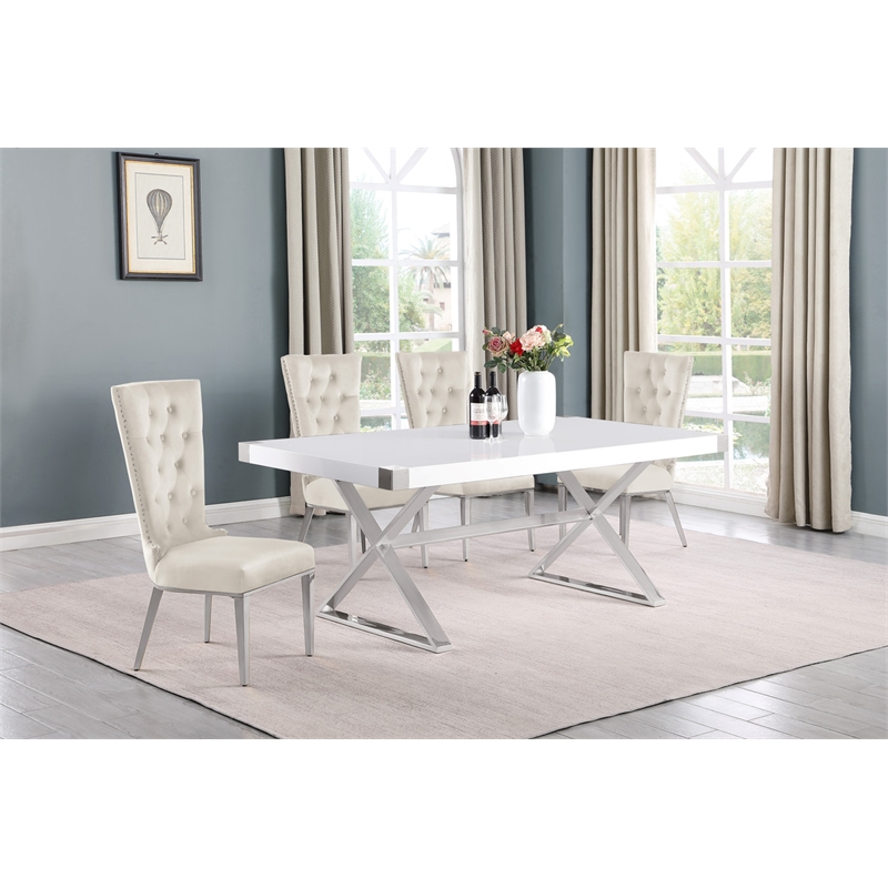 Best Quality Furniture 5PC Wood Dining Set (Dining Table + 4 Cream Chairs)