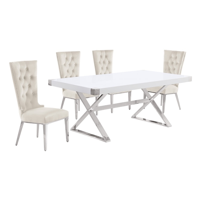Best Quality Furniture 5PC Wood Dining Set (Dining Table + 4 Cream Chairs)