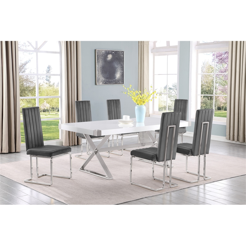 Best Quality Furniture 7PC Wood Dining Set (Dining Table + 6 Dark Gray Chairs)
