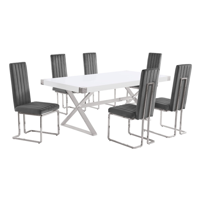 Best Quality Furniture 7PC Wood Dining Set (Dining Table + 6 Dark Gray Chairs)