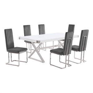 Best Quality Furniture 7PC Wood Dining Set (Dining Table + 6 Dark Gray Chairs)