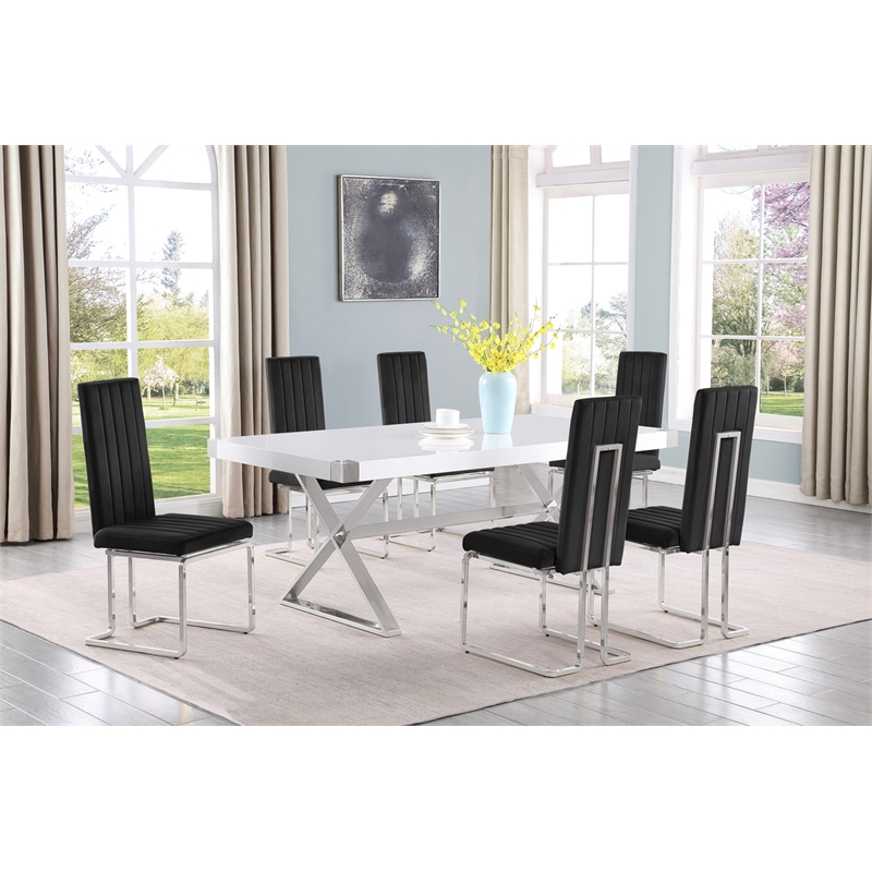 Best Quality Furniture 7PC Wood Dining Set (Dining Table + 6 Black Chairs)