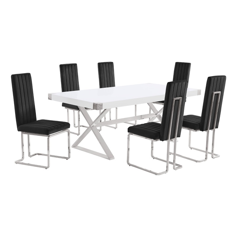 Best Quality Furniture 7PC Wood Dining Set (Dining Table + 6 Black Chairs)